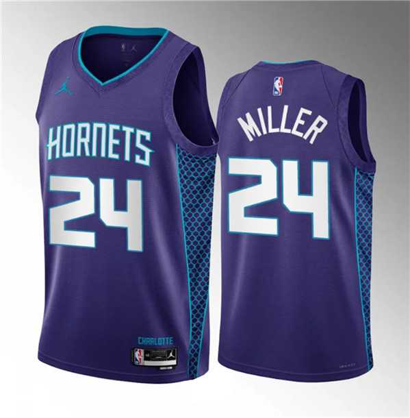 Men%27s Charlotte Hornets #24 Brandon Miller Purple 2023 Draft Statement Edition Stitched Basketball Jersey